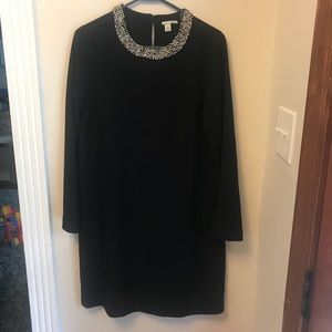 Halogen black long sleeve dress with beaded collar